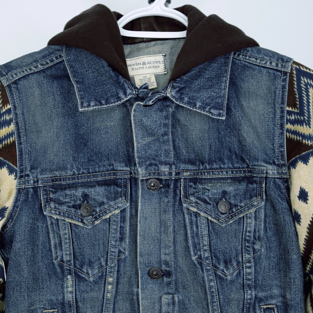 Sz S - Ralph Lauren Denim & Supply Southwest Knit-Sleeve Trucker Denim Jacket‎ - Picture 3 of 13